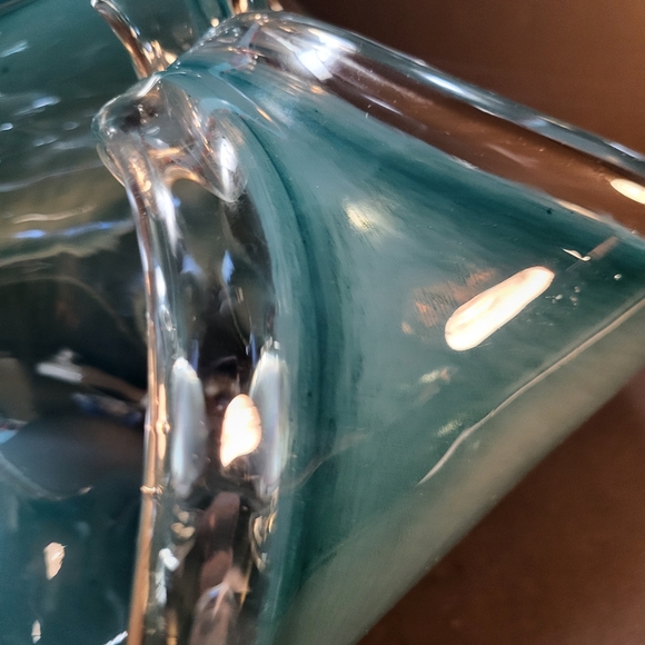 Murano Blue Art Glass Folded Wave Handles Catchall Bowl - Picture 4 of 7